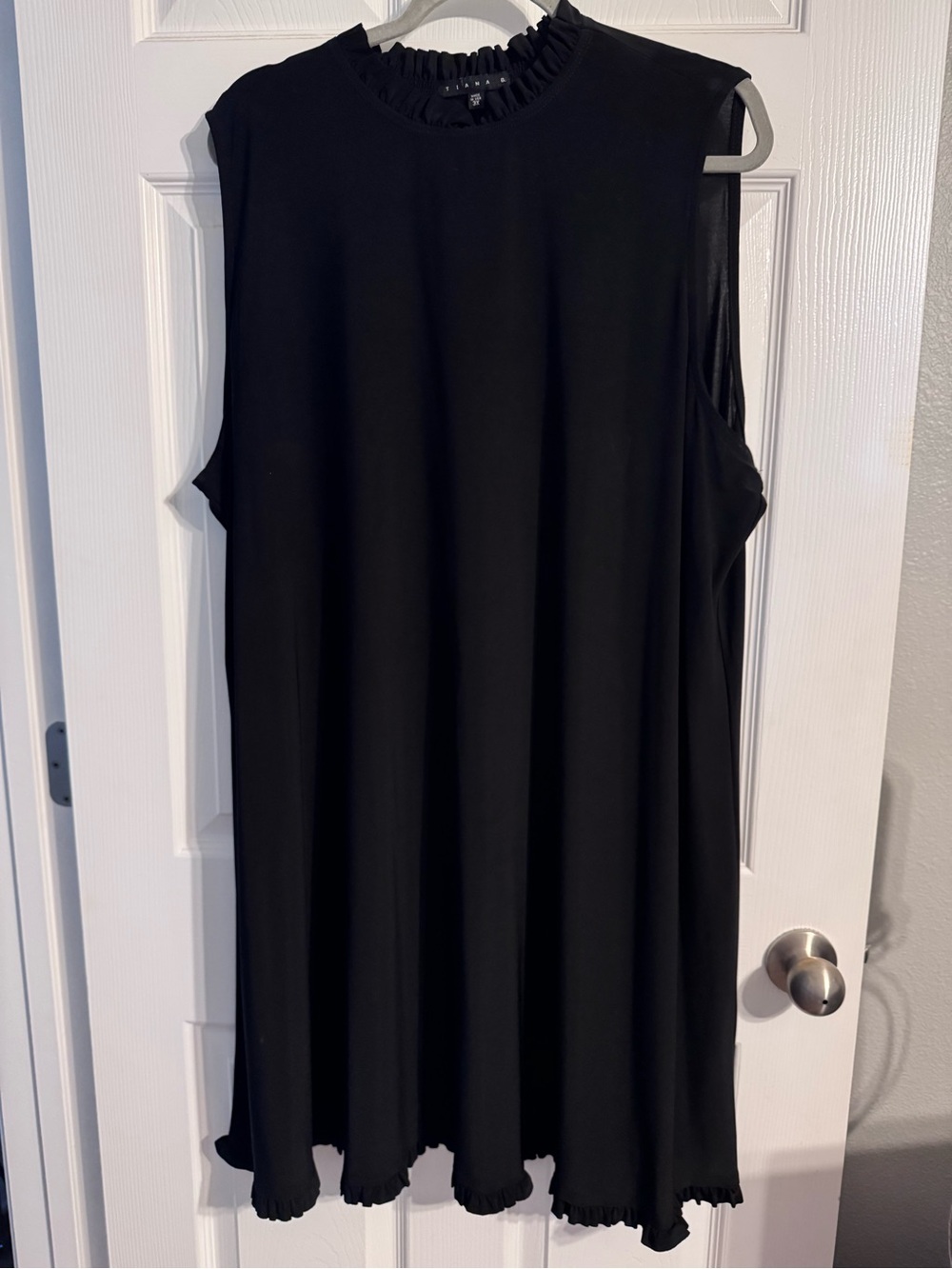 Tiana B. Black Sleeveless Ruffle-Trim Swing Dress